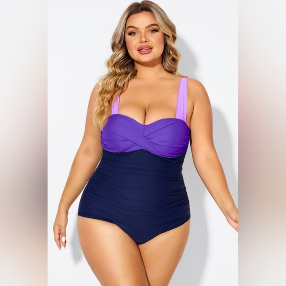 NEW NWT MeetCurve Plus Size Purple Color Block One Piece Swimsuit - Picture 4 of 6